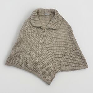 Stefanel Knit Poncho Womens Size XS S Wool Alpaca Blend Italian Yarn Cream Zip